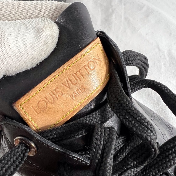 LOUIS VUITTON Monogram Black Leather Mens Logo sneakers Marked as 10.5 11.5US - Picture 10 of 15